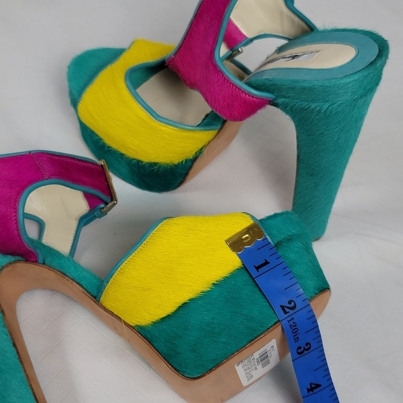 Brian Atwood Karin Multicolor Pony Hair Platform High Heel Sandal Shoes Size 39 - Picture 7 of 13
